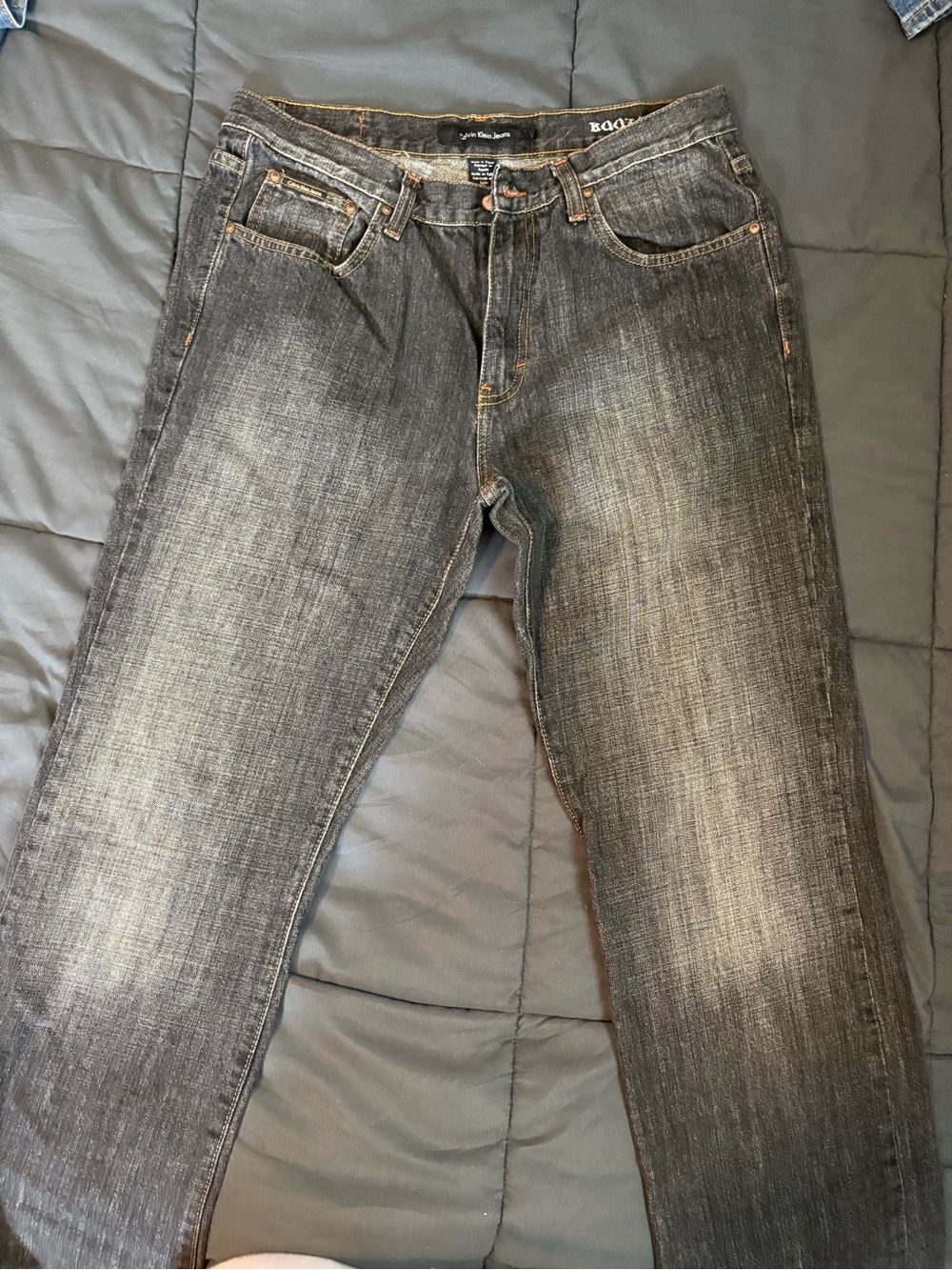 Calvin Klein Jeans Men's Grey Washed Slim Straight Jeans